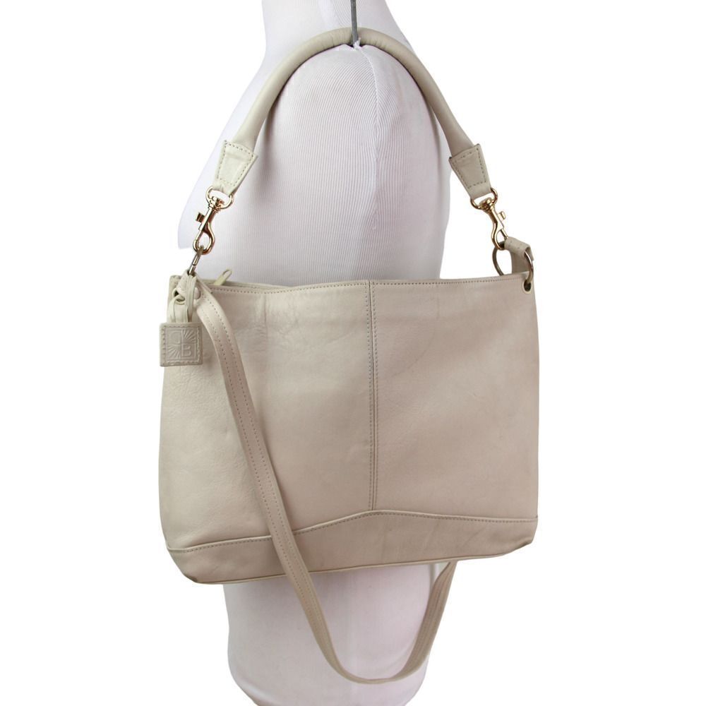 GIANI BERNINI CREAM WHITE GENUINE LEATHER SATCHEL SHOULDER BAG HANDBAG PURSE